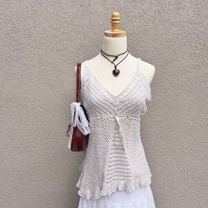 Vintage Faded Glory Knit Babydoll Tank Top Size Large Cottage Boho Festival